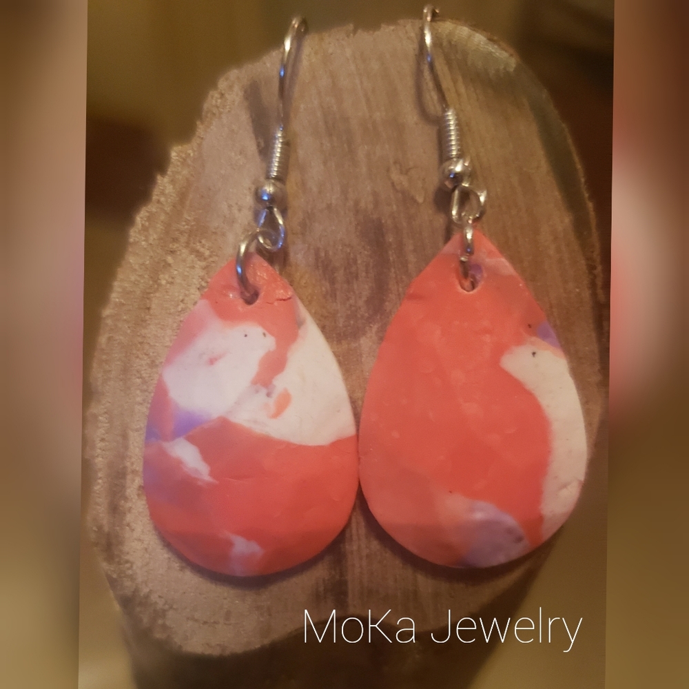 Handmade Polymer Clay Earrings- Sunset Teardrop I